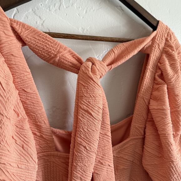 Free People Size XS Dress - Peach Puff Sleeves Babydoll Mini Tie Back Grapefruit - Picture 8 of 10